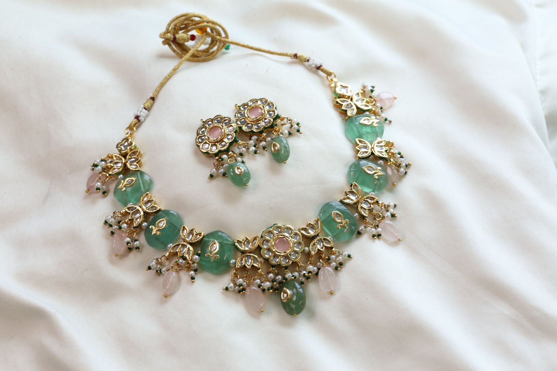 Meerut Kundan Inlay Work Necklace Set - Fluorite