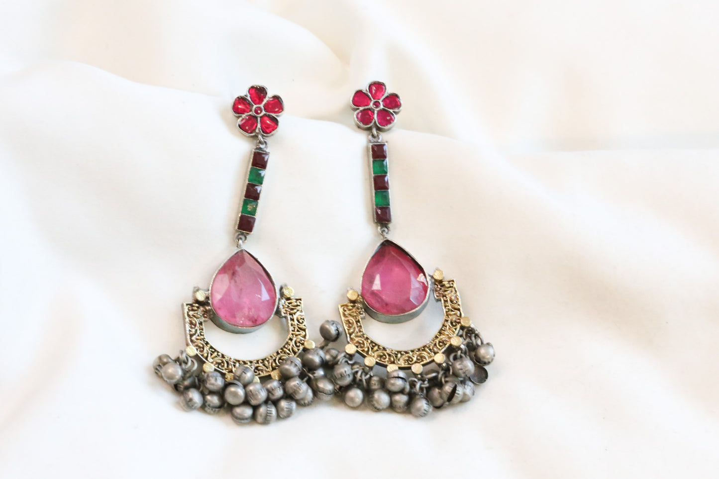 Pink Jadau Fusion Dual Tone Chandbaali - Colors