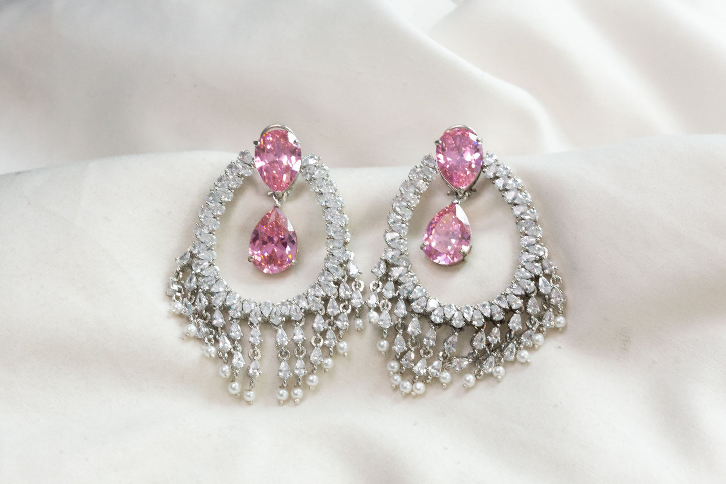 Alia Bhatt CZ Earrings - Pink