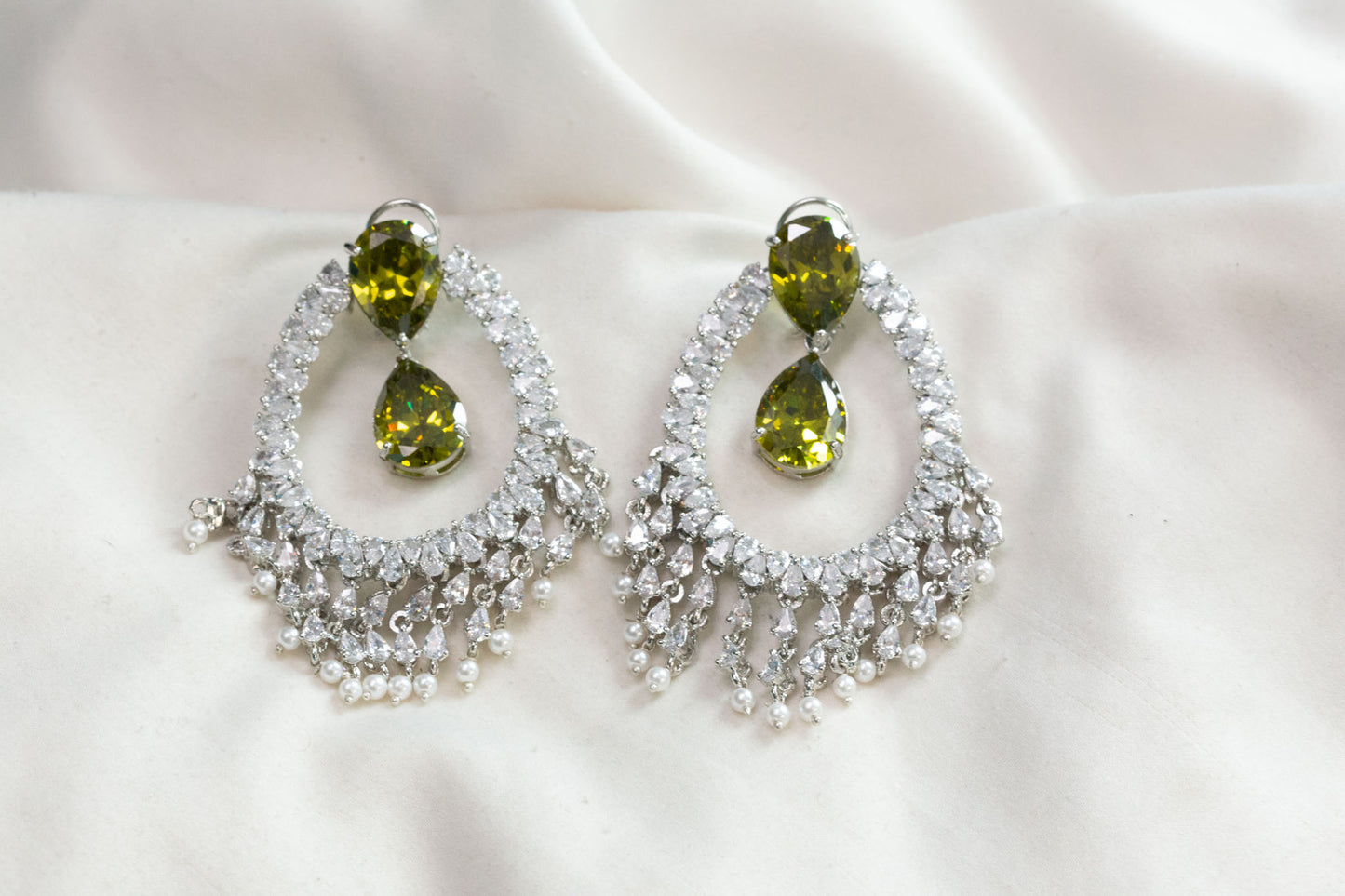 Alia Bhatt CZ Earrings - Olive Green