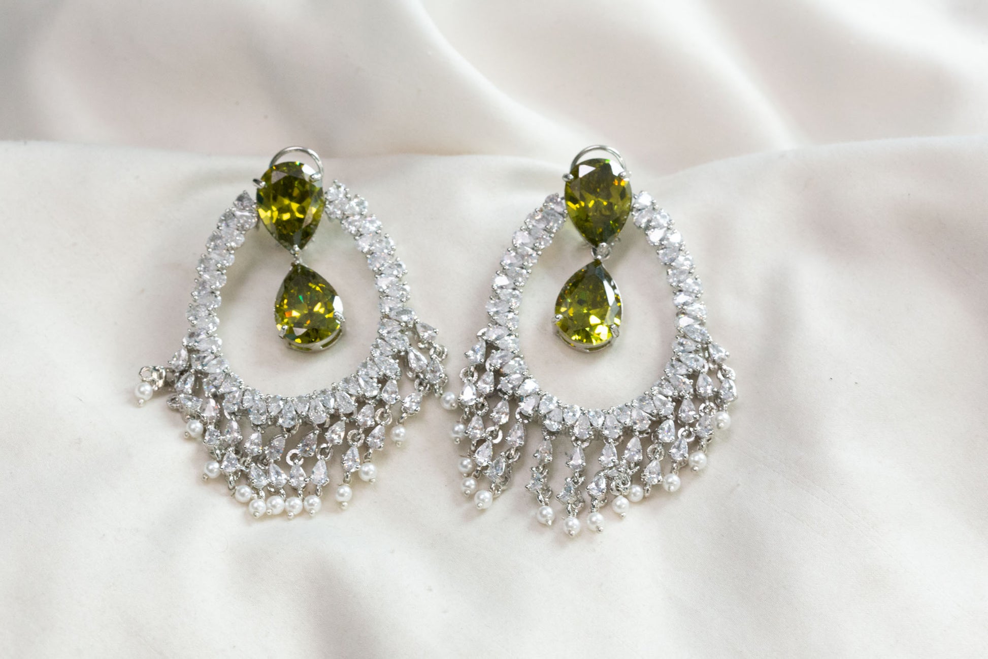 Alia Bhatt CZ Earrings - Olive Green