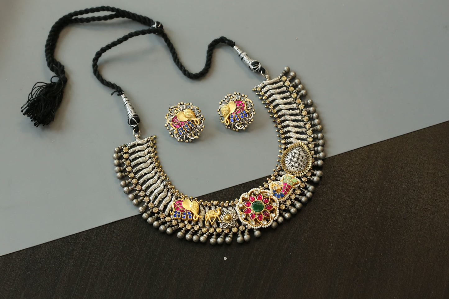 Jeet Fusion Kundan Brass Necklace Set