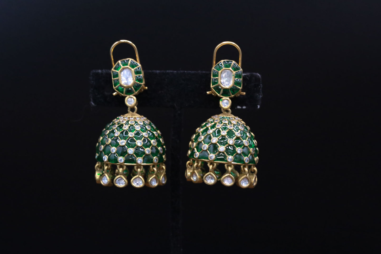 Takkar Kundan Polki Kundan Jhumka - Green