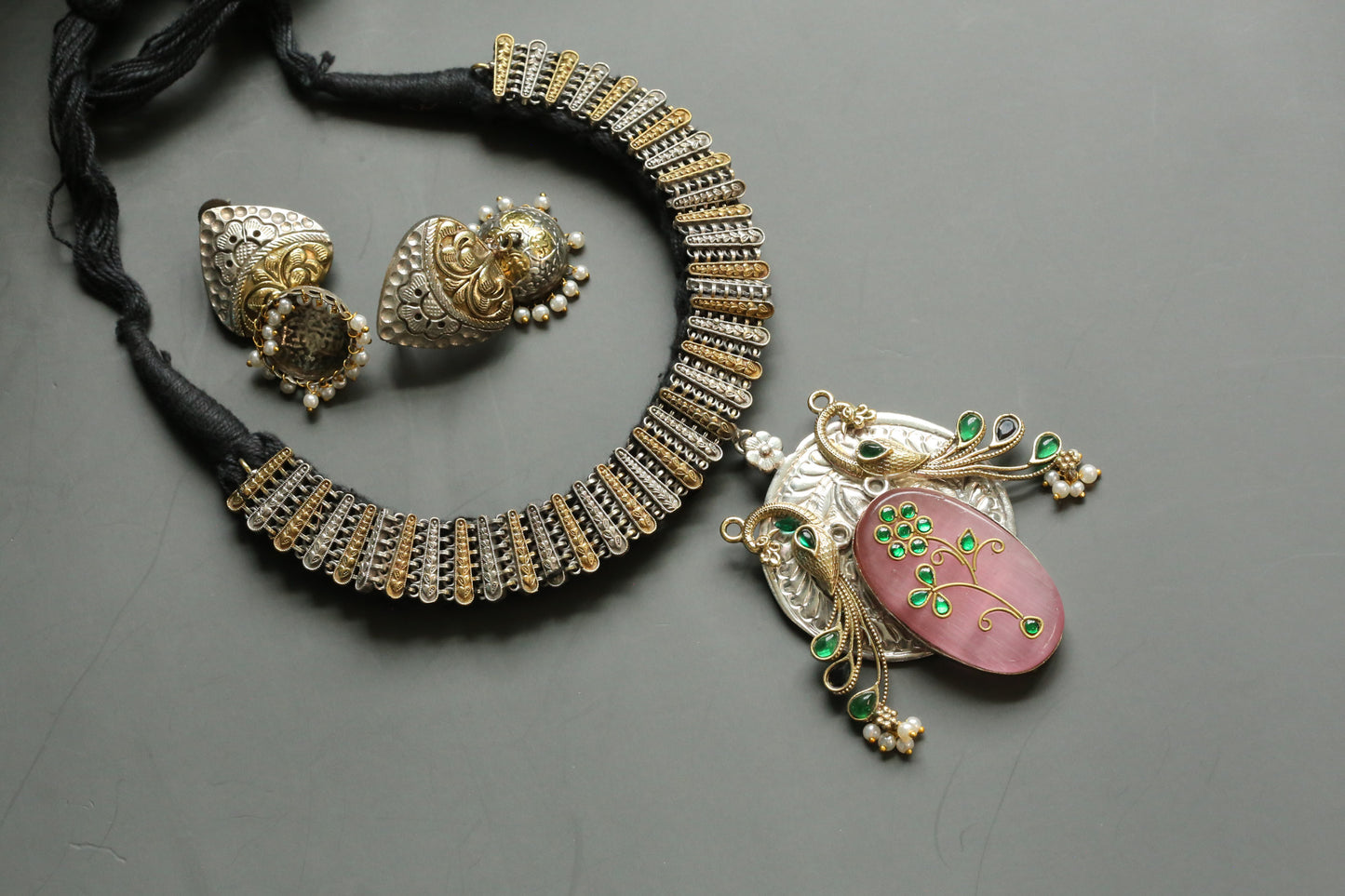 Fusion Inlay Kundan SLA Necklace - Pink