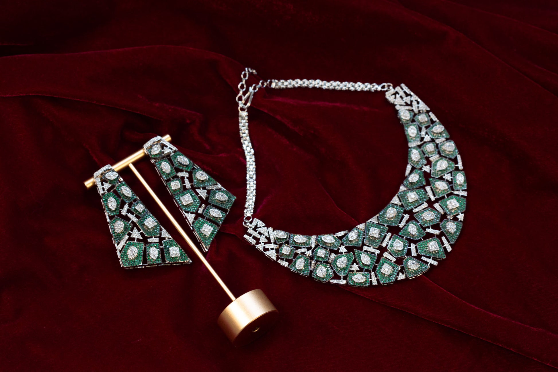 Pave Setting Micro CZ Jahaan Necklace Set - Green