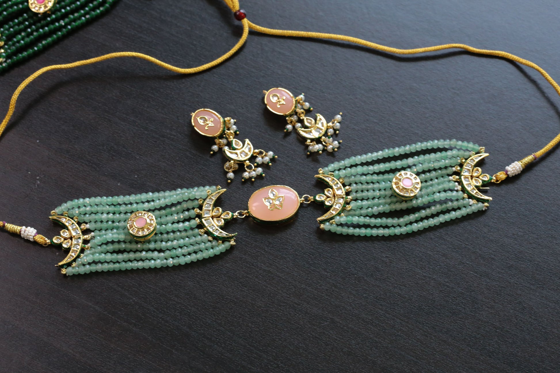 Inlay Kundan Beaded Choker Set - Green