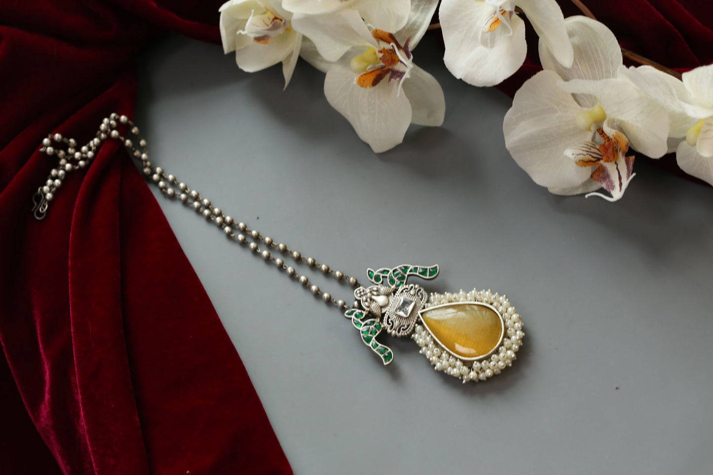 Fusion Kundan Oxidized Pendant Necklace (Colors available)