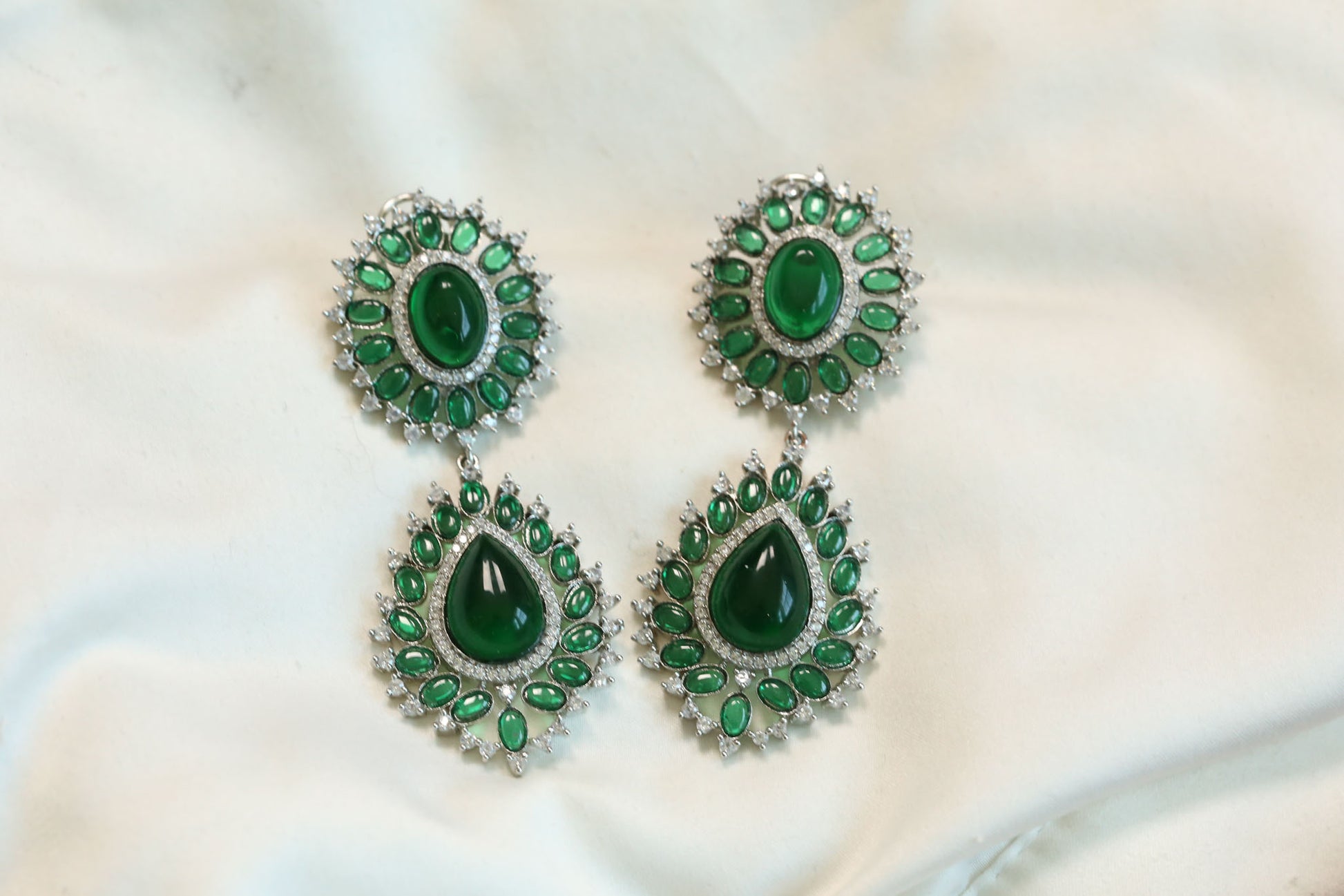 Designer CZ & Green Pota Doublet Earrings
