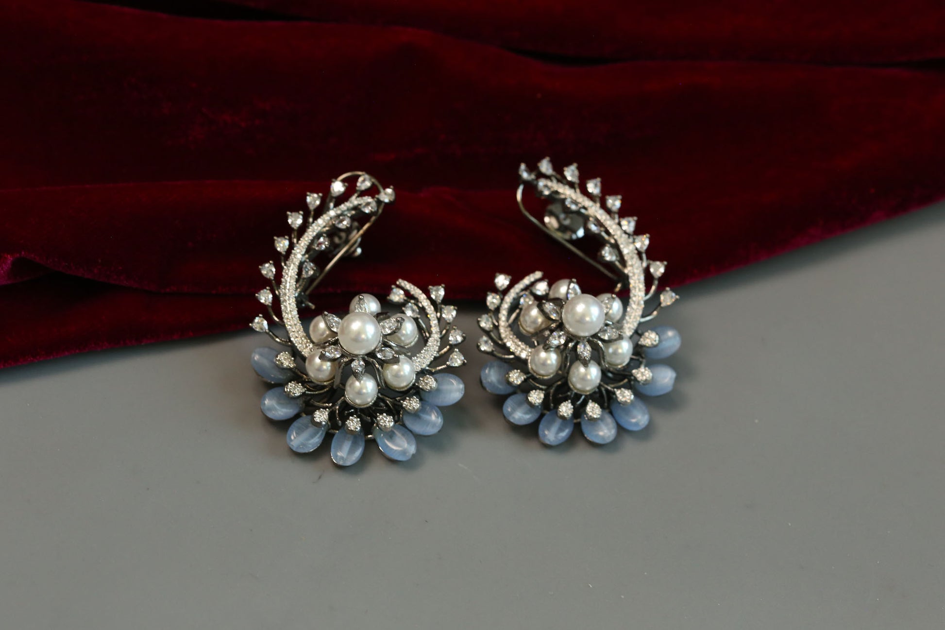 Designer Victorian CZ & Semiprecious Stone Earrings