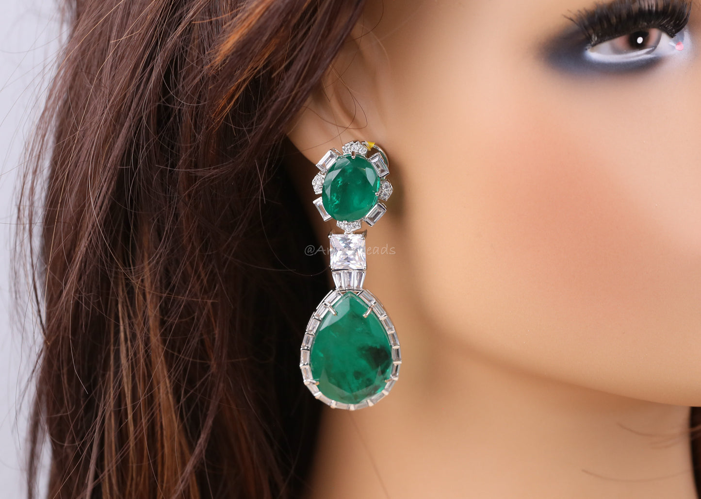 Nora Doublet Silver Finish Earrings (101-87) - Green