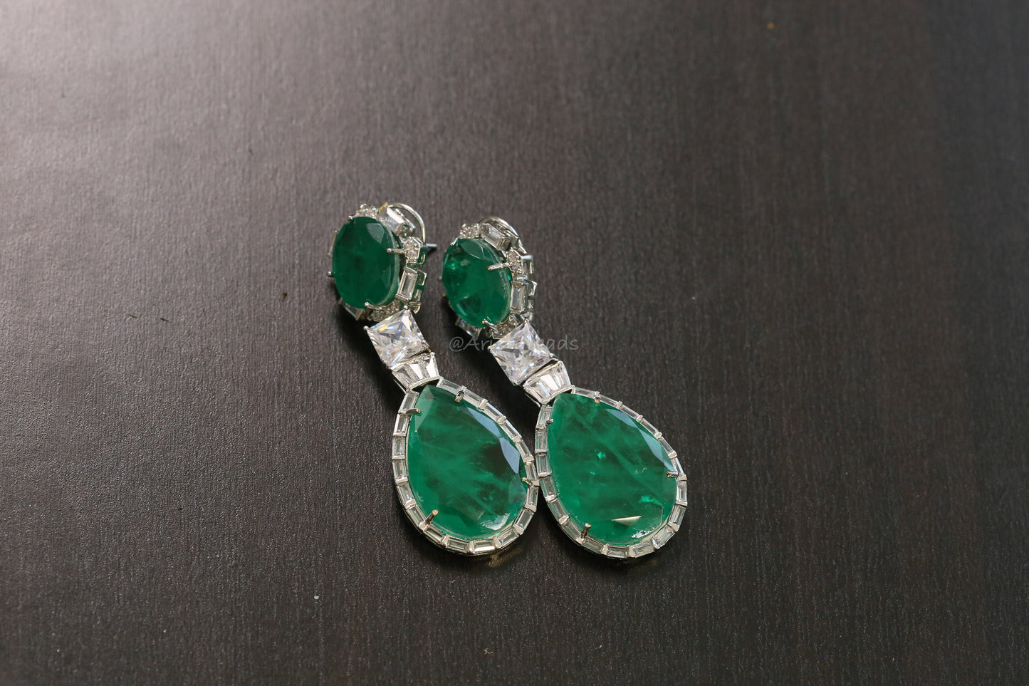Nora Doublet Silver Finish Earrings (101-87) - Green