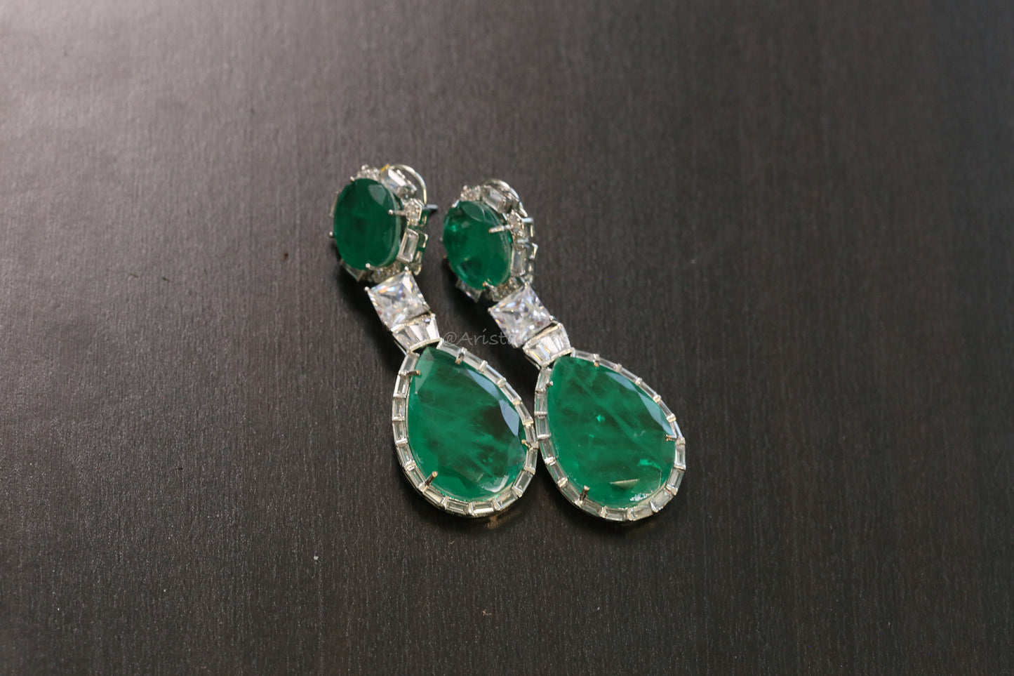 Nora Doublet Silver Finish Earrings (101-87) - Green