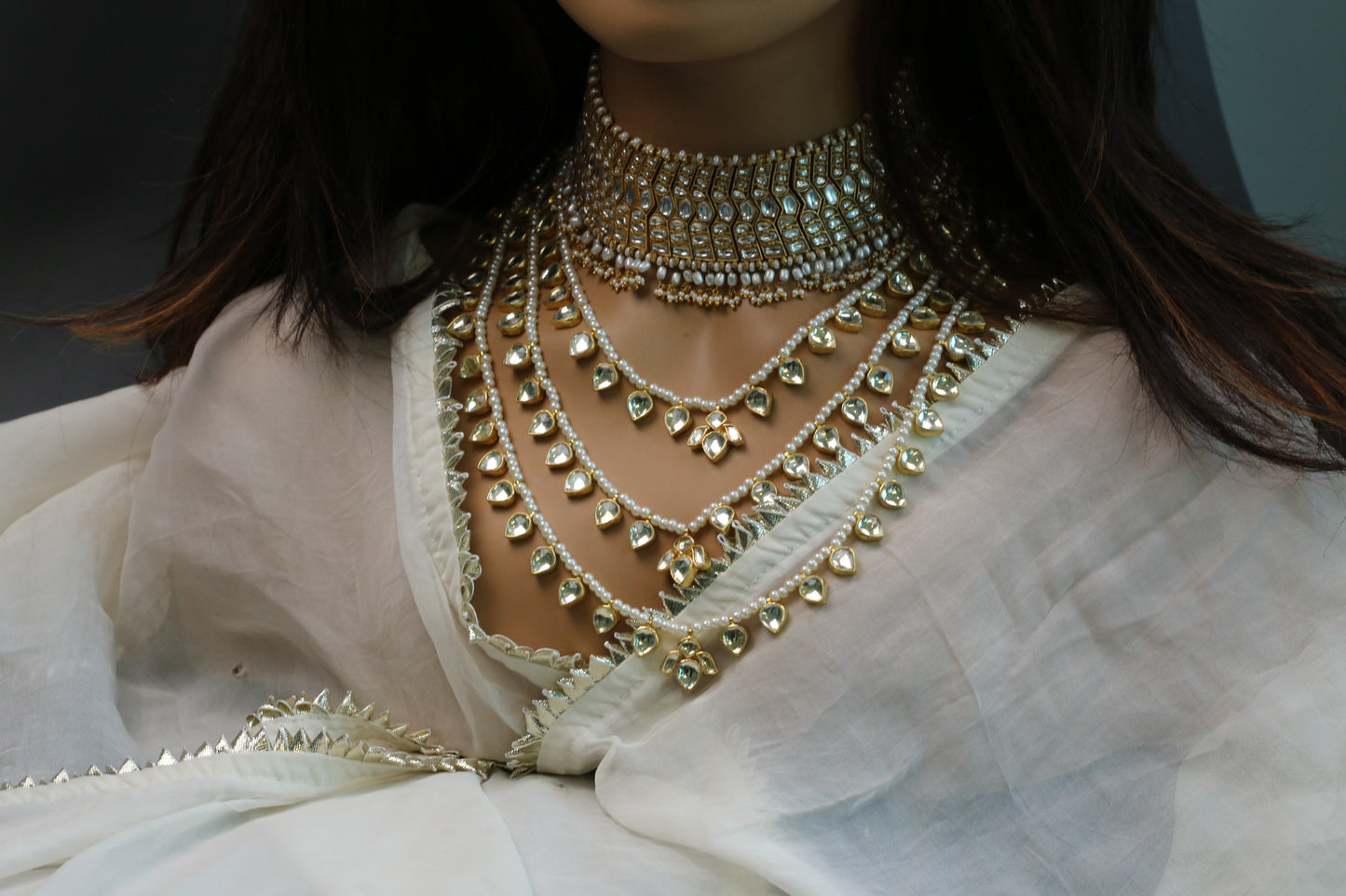 Maharani Vintage Look Kundan Necklace Set - 3 Line
