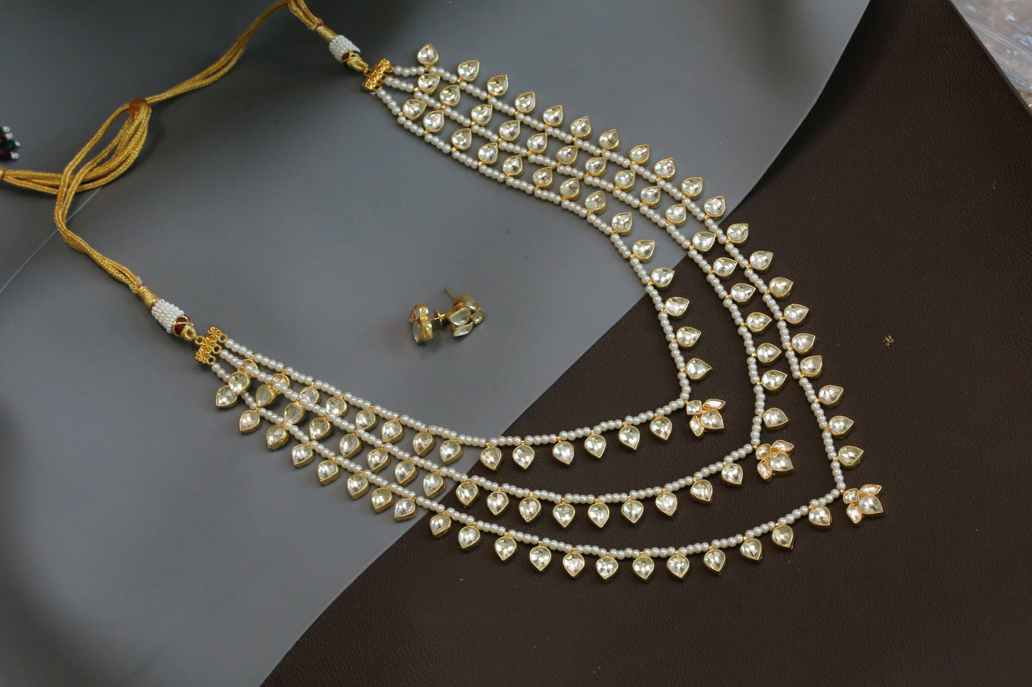 Maharani Vintage Look Kundan Necklace Set - 3 Line