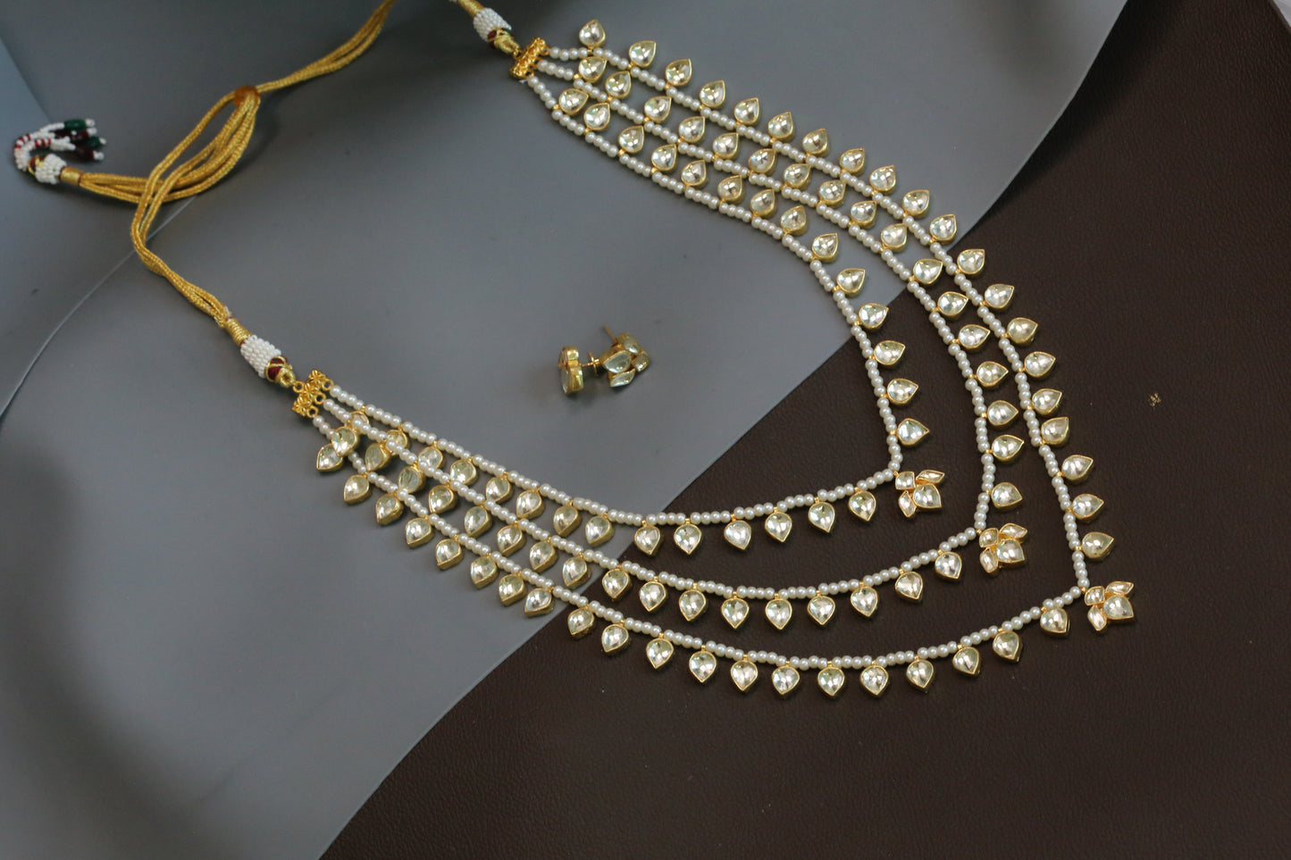 Maharani Vintage Look Kundan Necklace Set - 3 Line