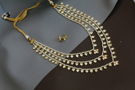 Maharani Vintage Look Kundan Necklace Set - 3 Line