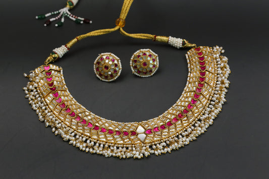 Handmade Jadau MOP & Ruby Kundan Necklace Set
