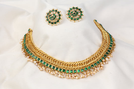 Real Pearls Handmade Jalebi Necklace  - Green  (103-96)