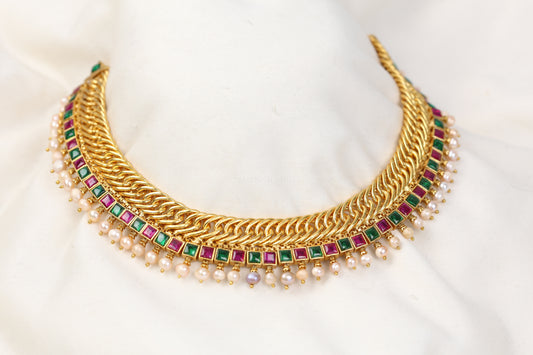 Reversible Real Pearls Handmade Jalebi Necklace  -Multi  (103-94)