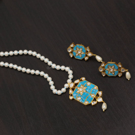 Jadau Takkar Kundan Work Necklace Set (104-13) - Turquoise