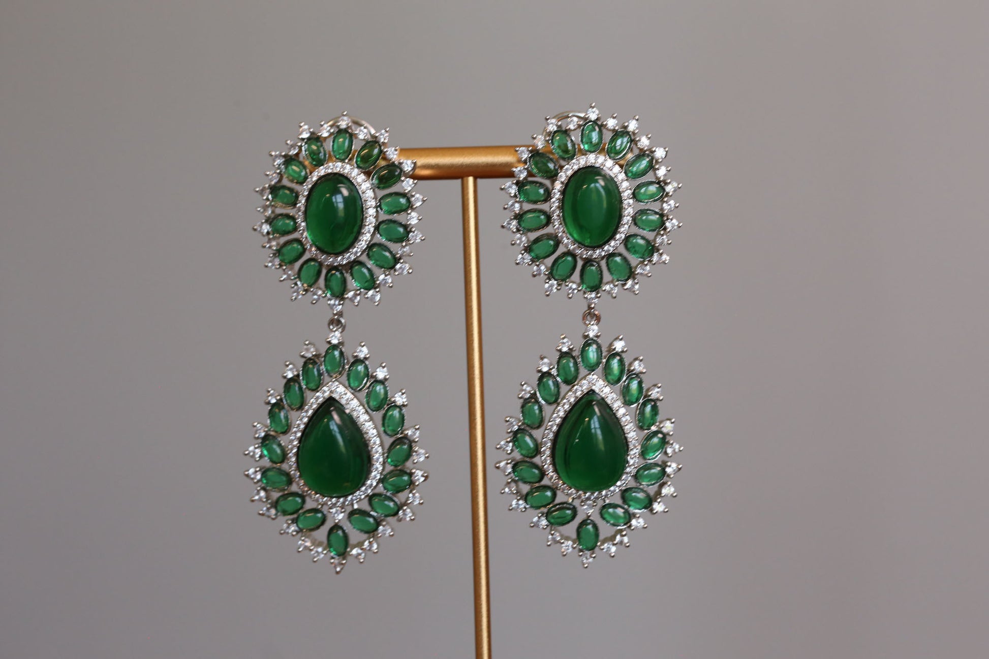 Designer CZ & Green Pota Doublet Earrings