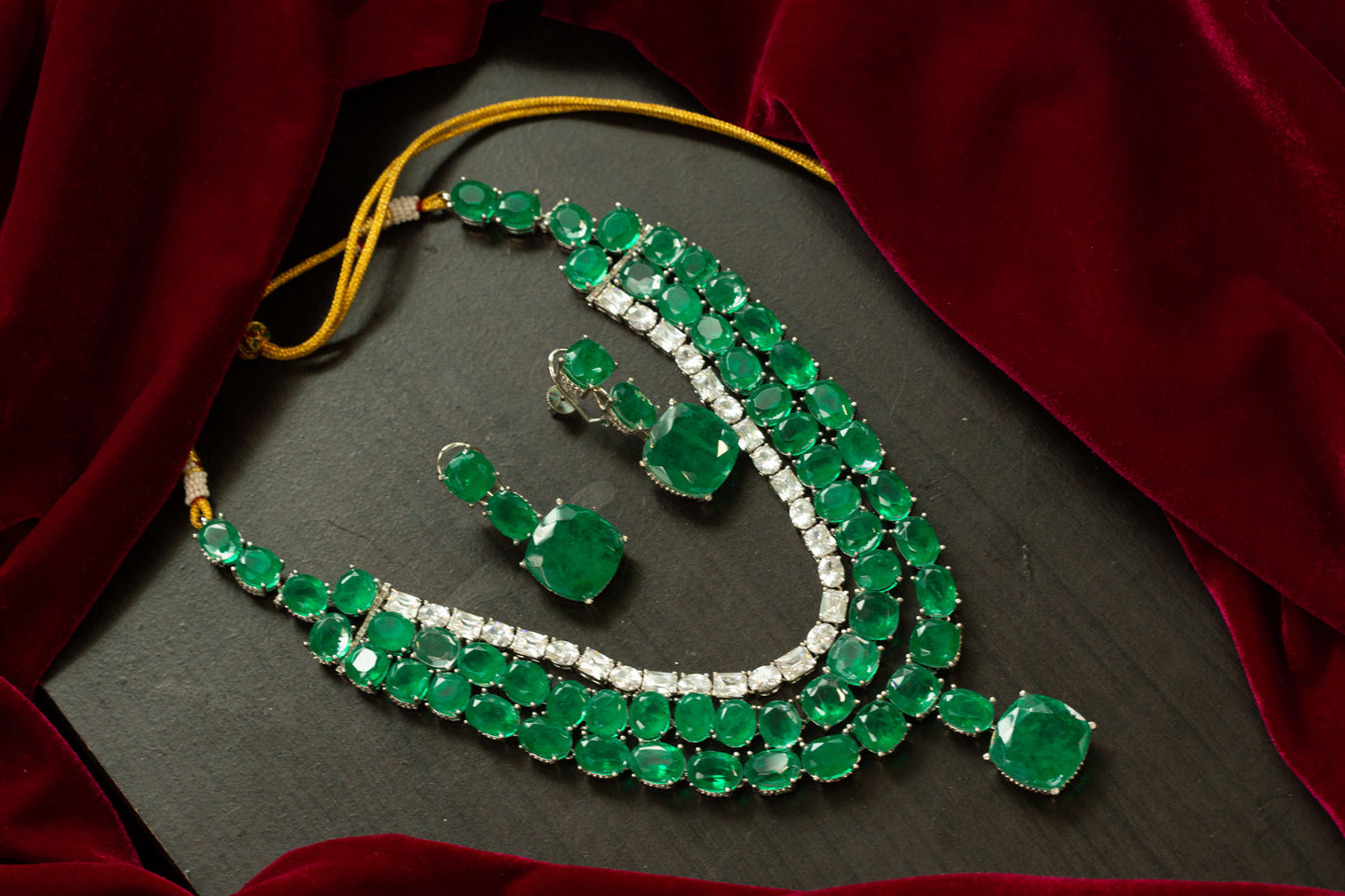 Maalini Green Doublet & CZ Necklace Set