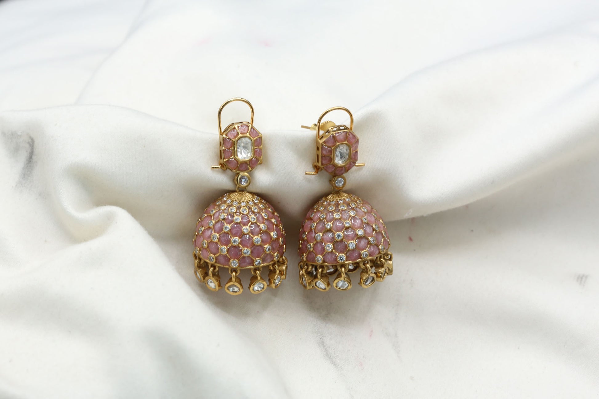 Takkar Kundan Polki Kundan Jhumka - Pink
