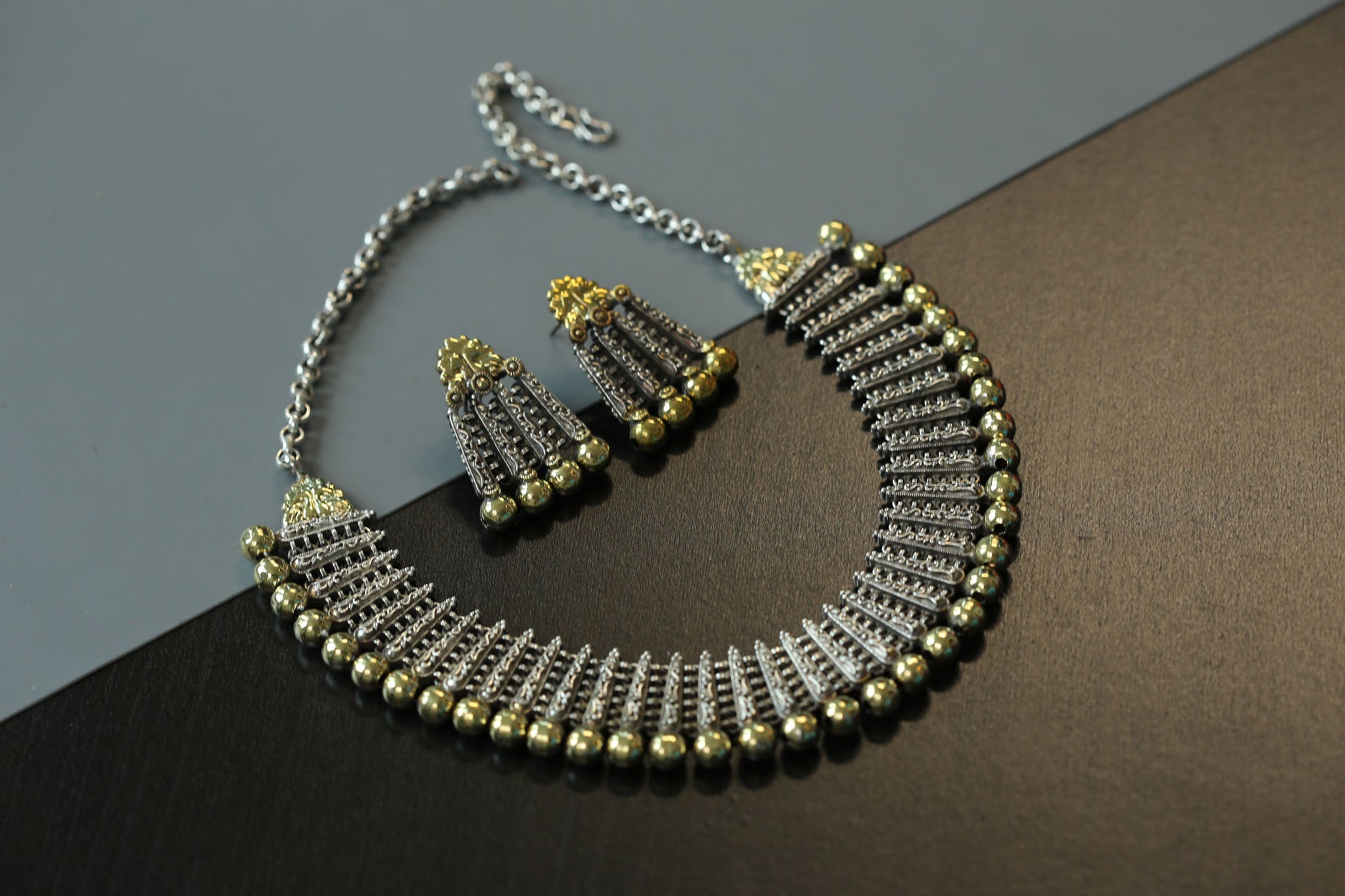Dual Tone Brass Necklace Set