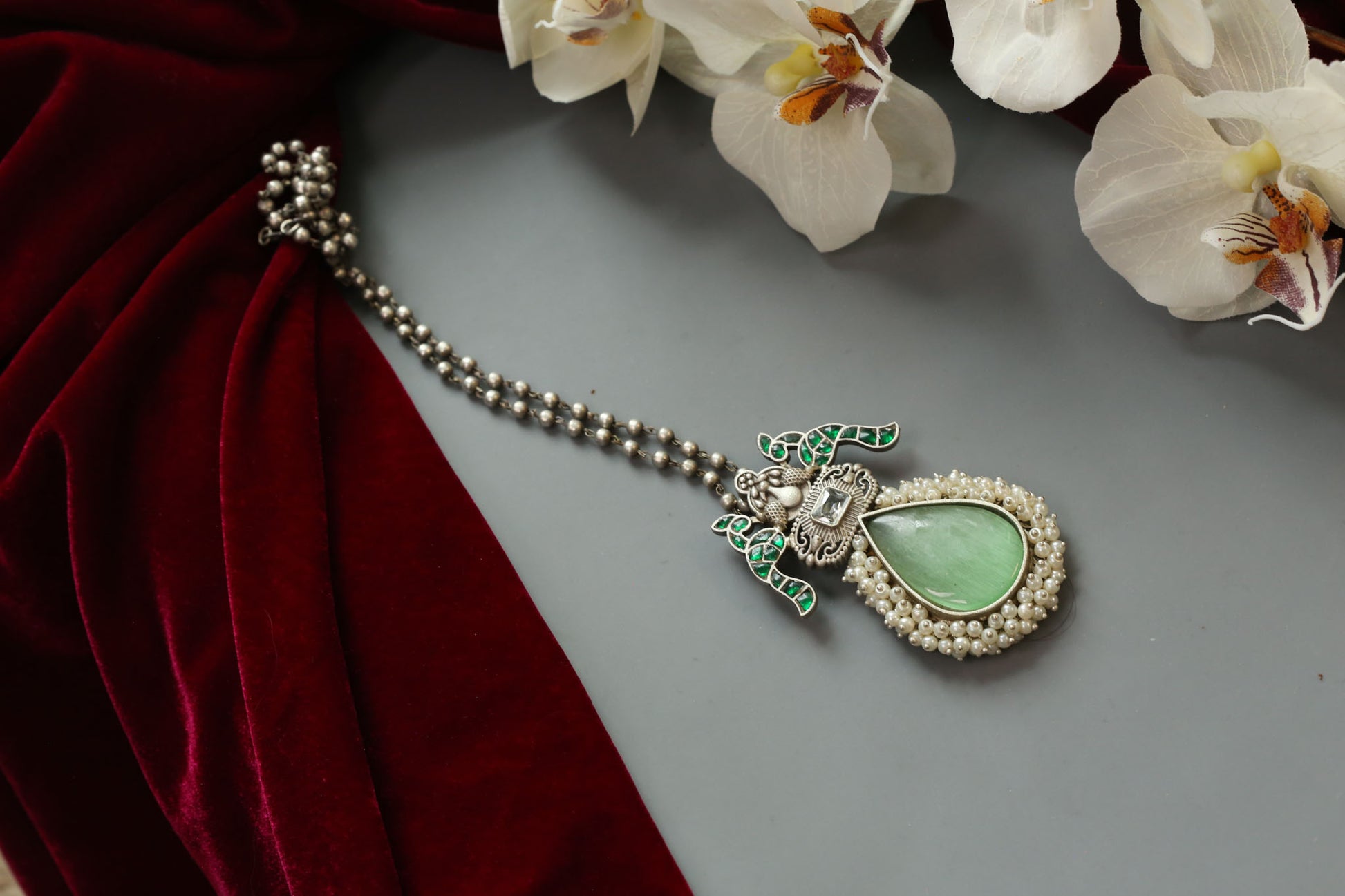 Fusion Kundan Oxidized Pendant Necklace (Colors available)