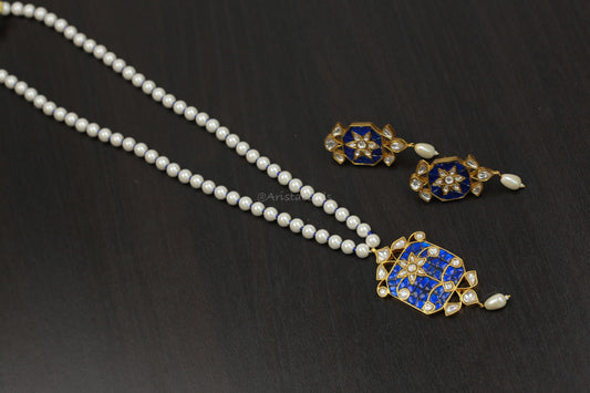 Jadau Takkar Kundan Work Necklace Set (104-14) - Blue