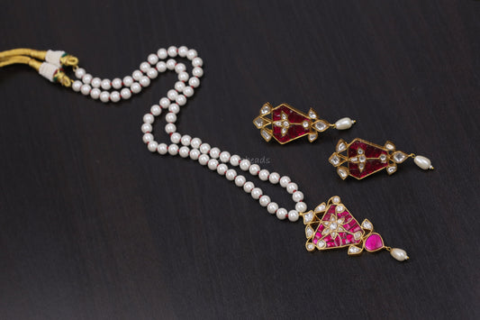 Jadau Takkar Kundan Work Necklace Set (104-18)- Ruby