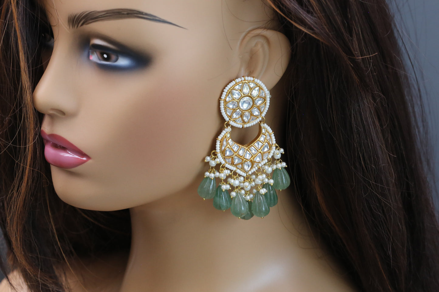 Jadau Kundan Chandbaali Earrings - Carved Strawberry Drops