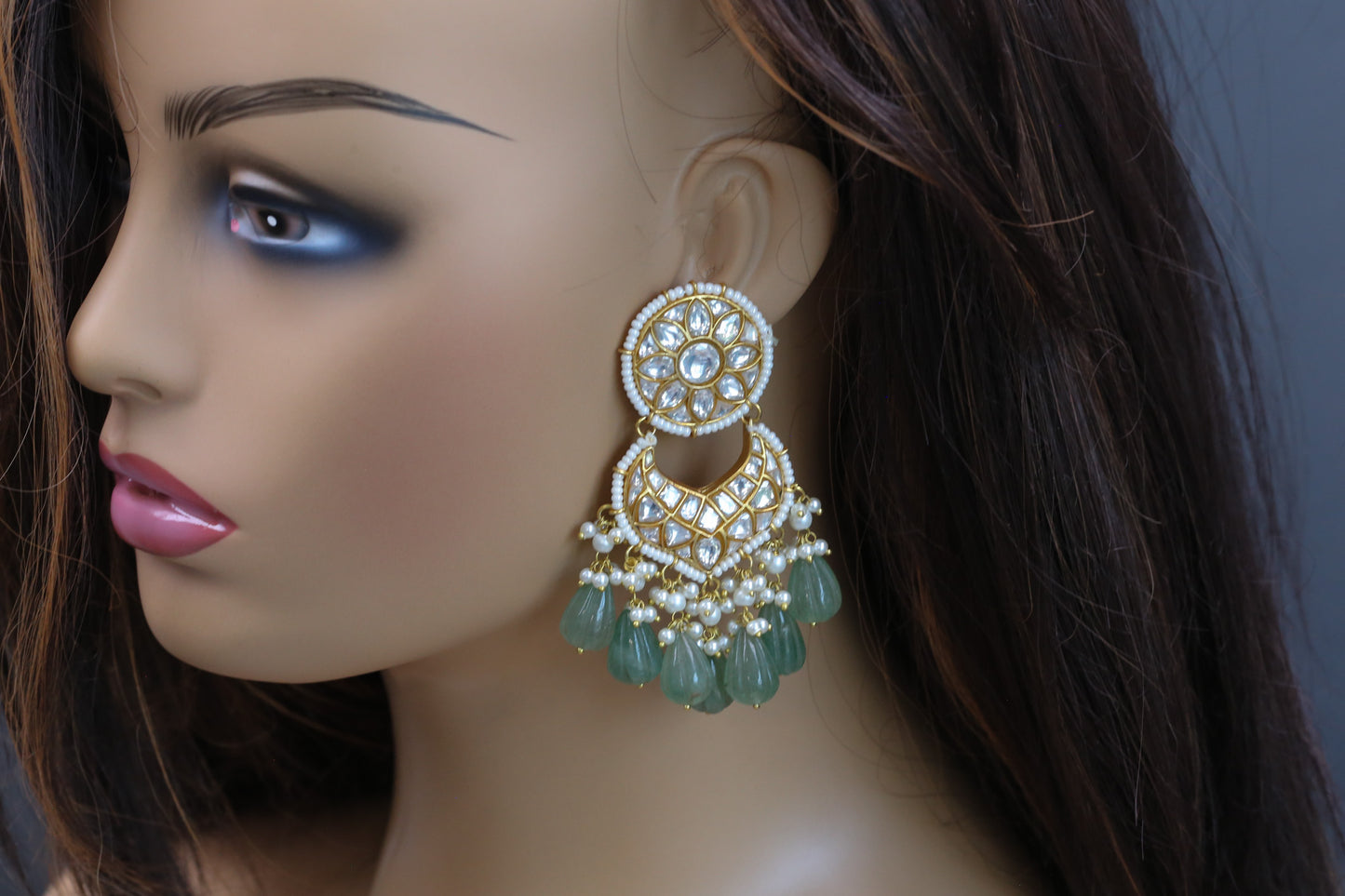 Jadau Kundan Chandbaali Earrings - Carved Strawberry Drops