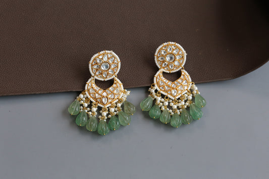 Jadau Kundan Chandbaali Earrings - Carved Strawberry Drops