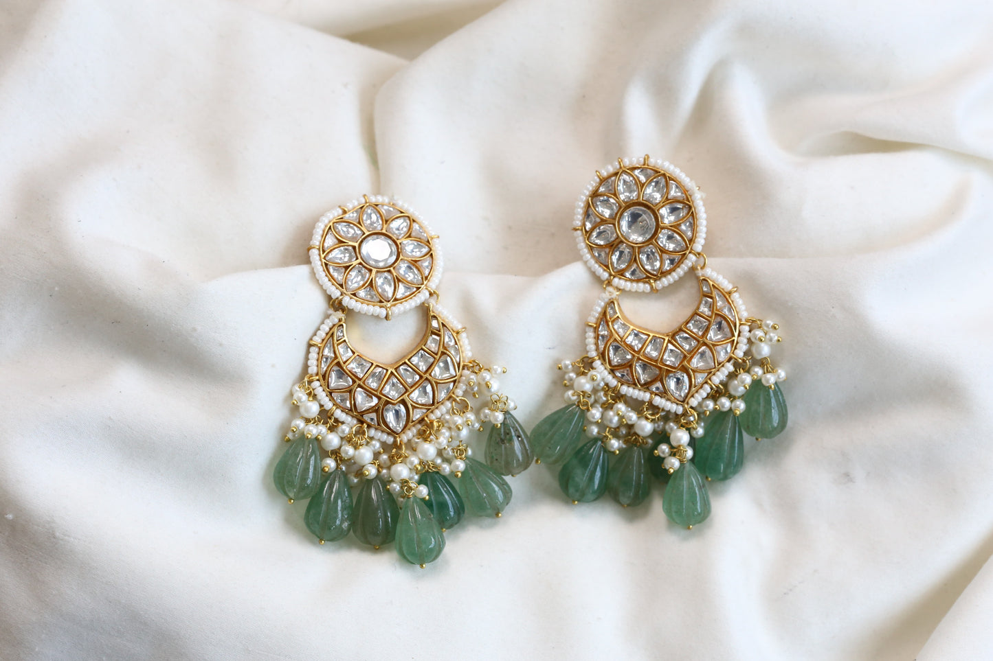 Jadau Kundan Chandbaali Earrings - Carved Strawberry Drops