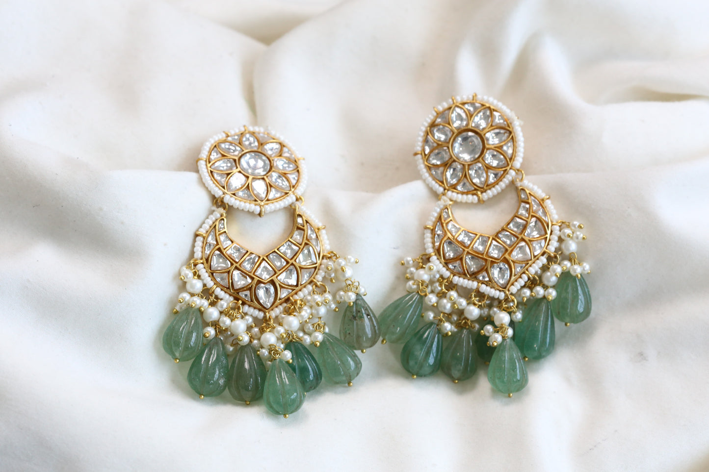 Jadau Kundan Chandbaali Earrings - Carved Strawberry Drops