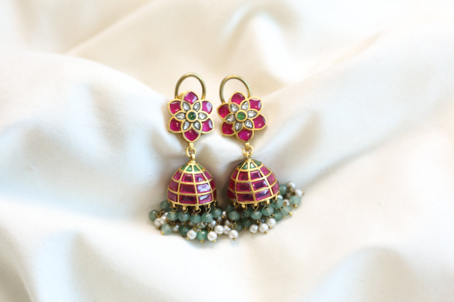 Vintage Polish Manek Ruby Talpe Jadau Jhumka