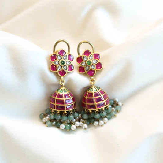 Vintage Polish Manek Ruby Talpe Jadau Jhumka
