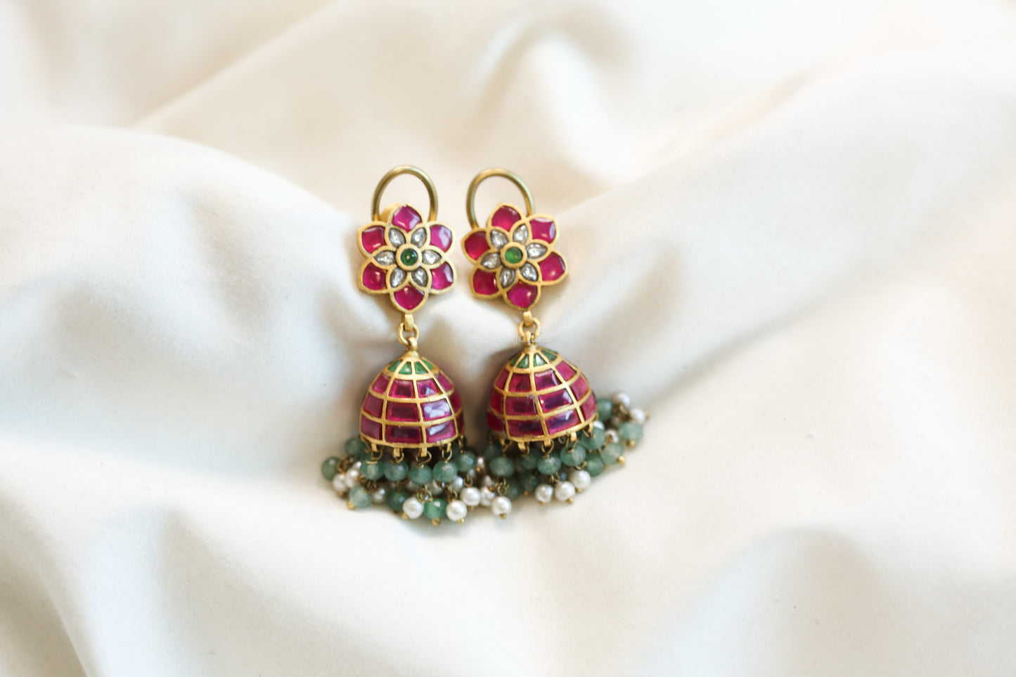 Vintage Polish Manek Ruby Talpe Jadau Jhumka