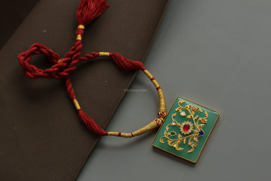 Inlay Kundan Work Pendant Thread Necklace
