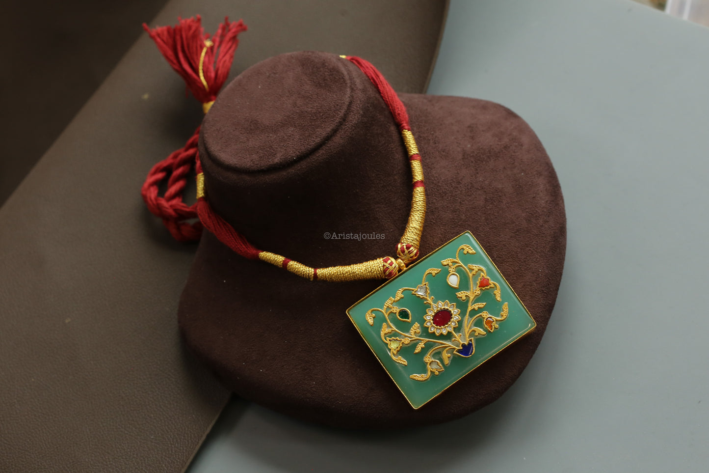 Inlay Kundan Work Pendant Thread Necklace