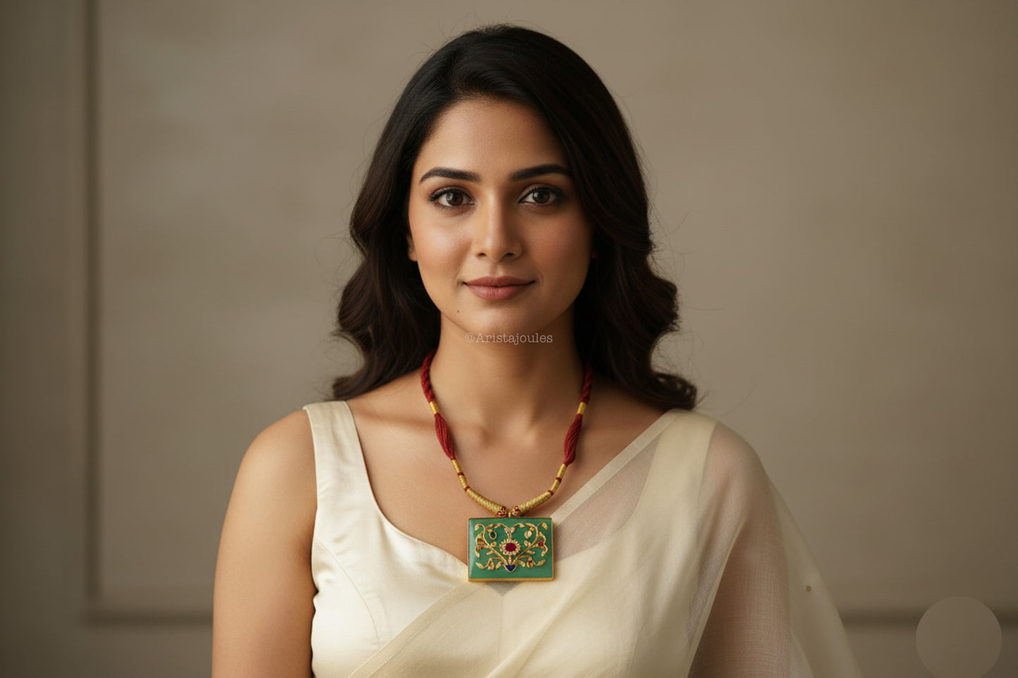 Inlay Kundan Work Pendant Thread Necklace