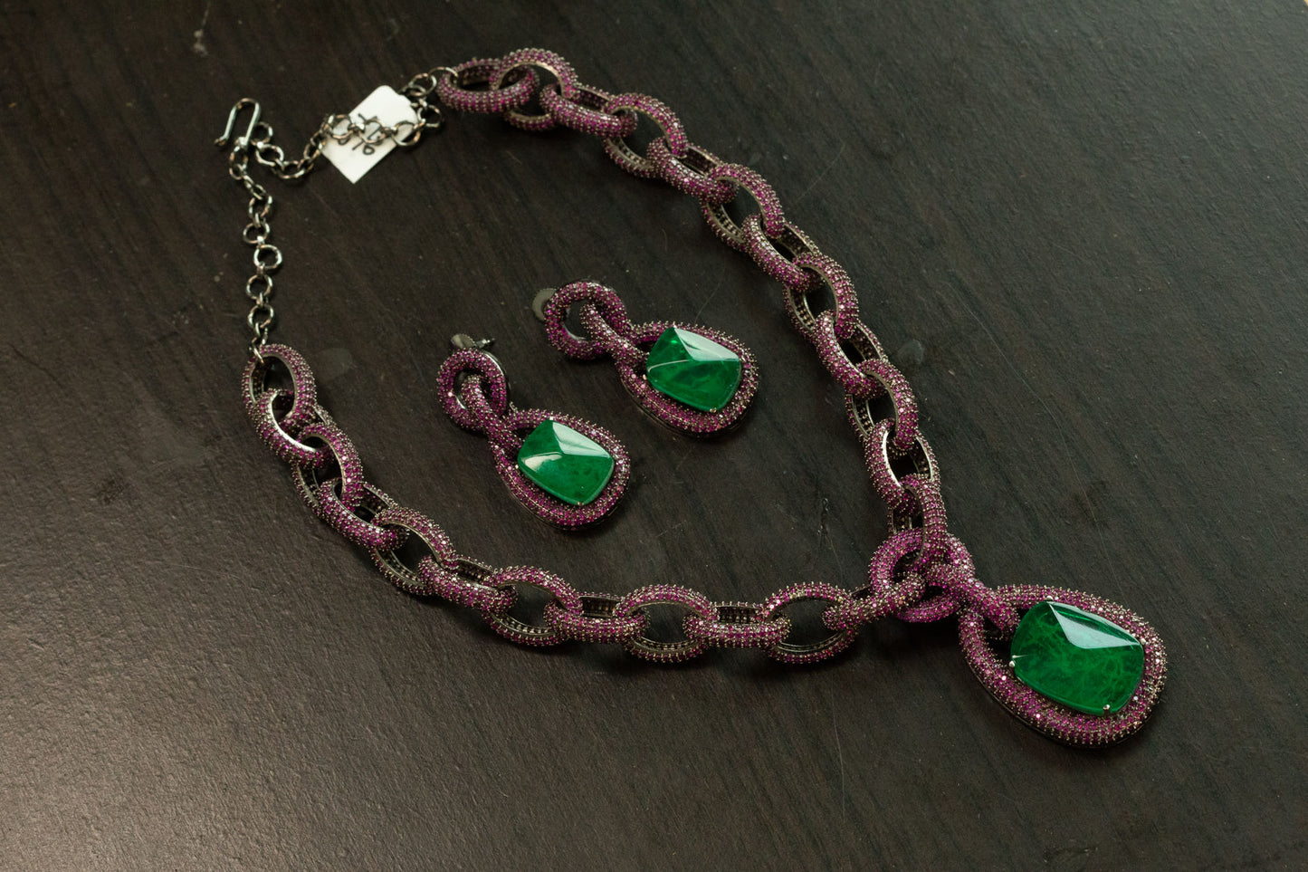 Contemporary CZ & Green Pota Doublet  Necklace Set