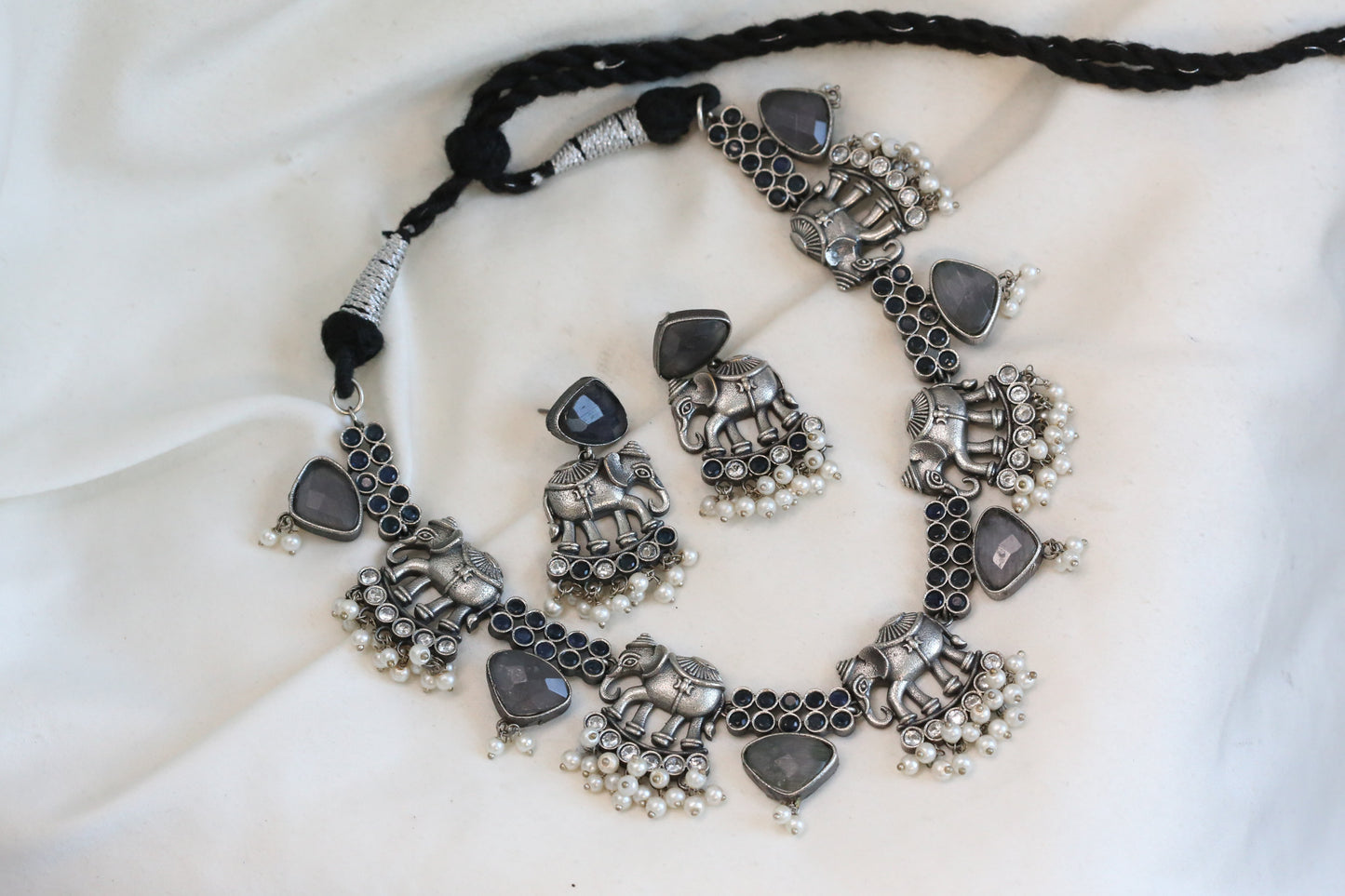 Gajraj Oxidized Necklace Set - Gray