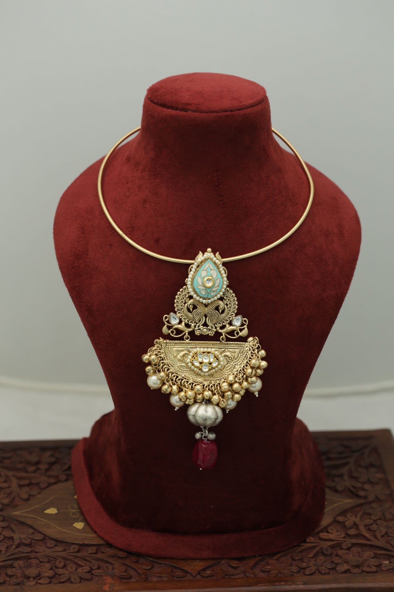 Dual Tone Fusion Kundan Hasli Necklace - Style 2