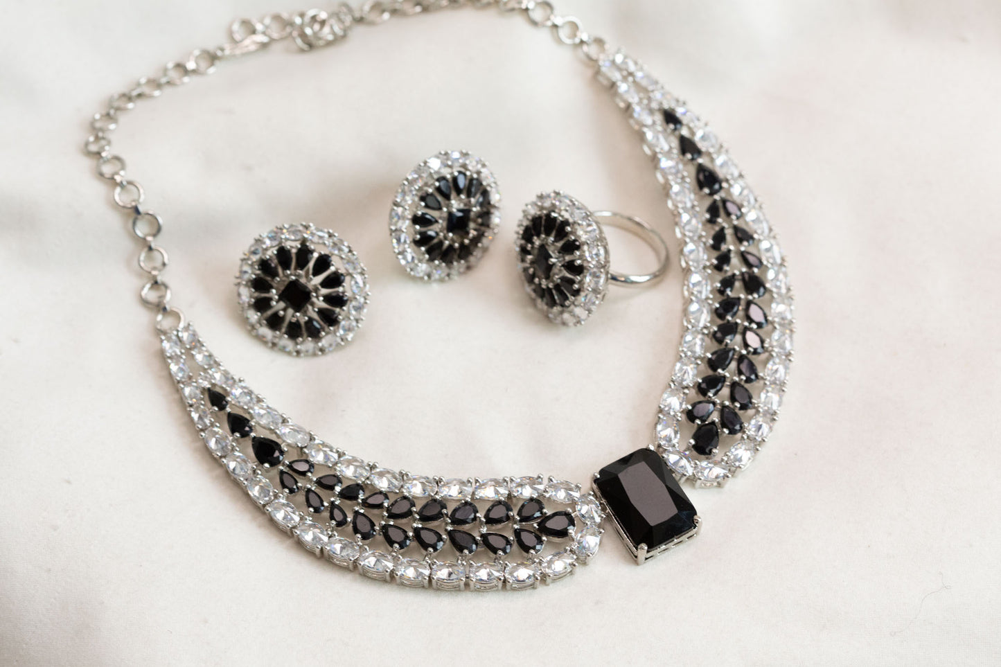 Black CZ Necklace, Earrings & Ring Set