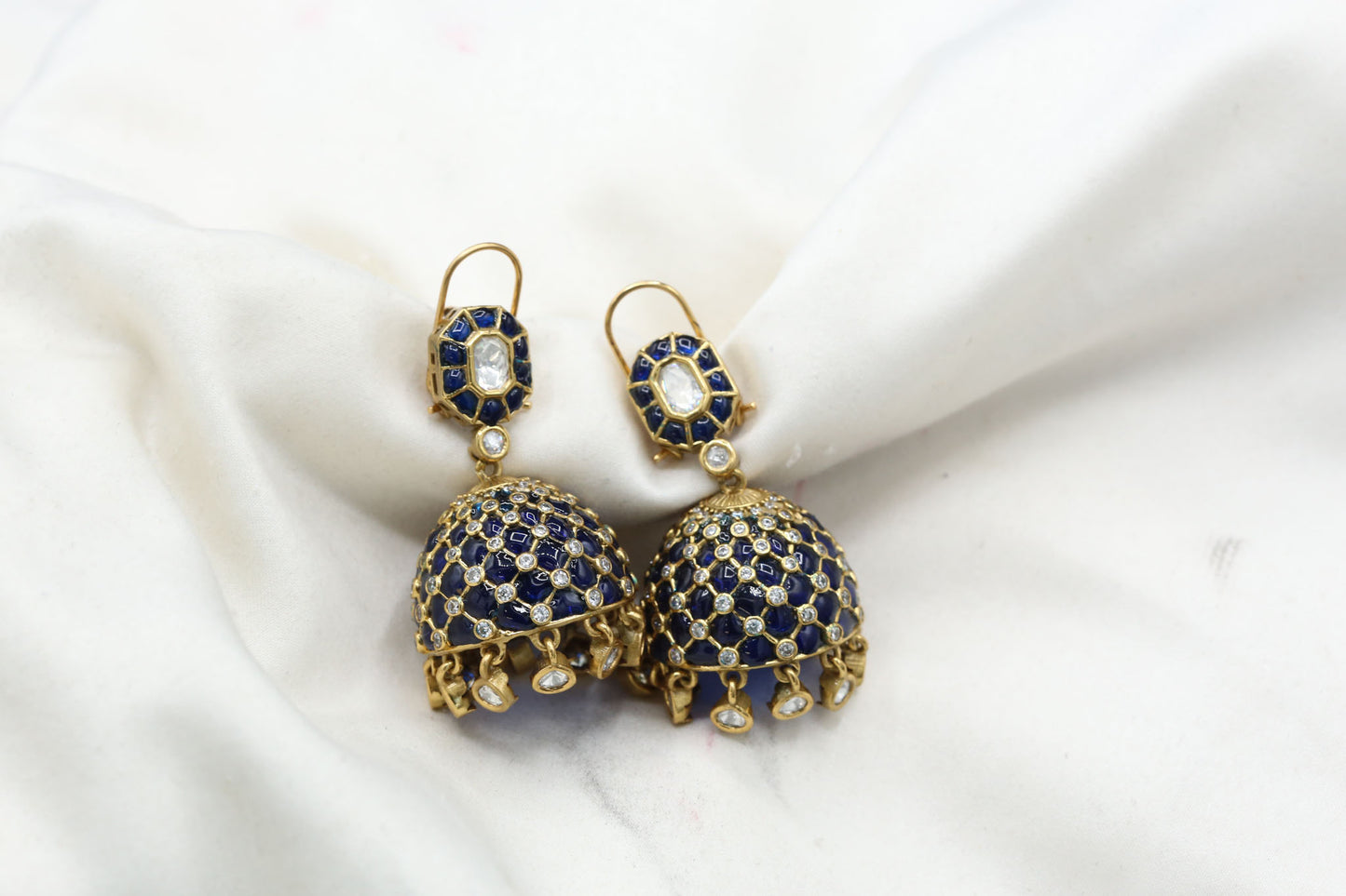 Takkar Kundan Polki Kundan Jhumka - Blue