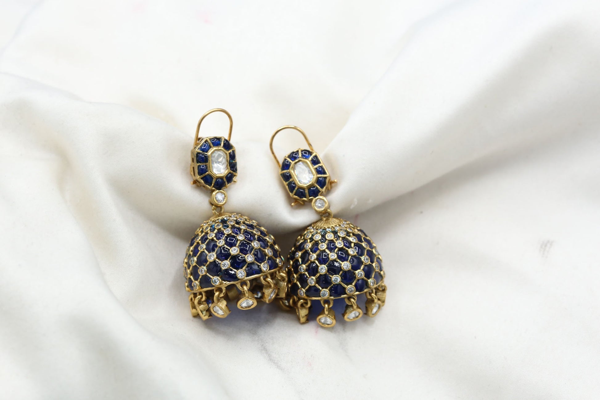 Takkar Kundan Polki Kundan Jhumka - Blue