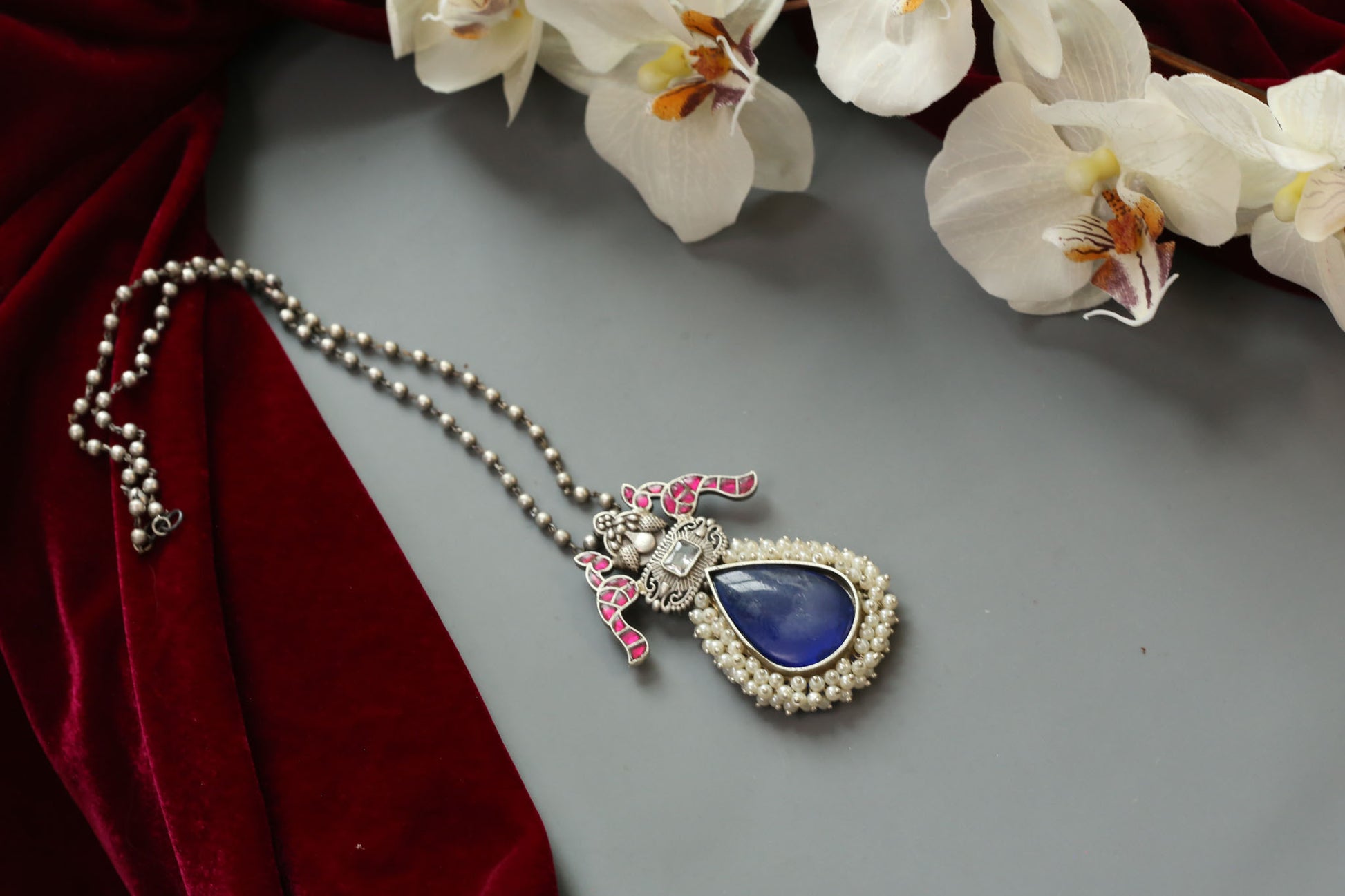 Fusion Kundan Oxidized Pendant Necklace (Colors available)