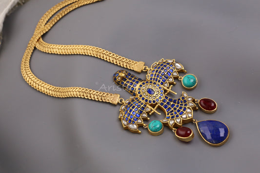 Designer Garuda Semiprecious Fusion Necklace in Matt Gold (103-86)